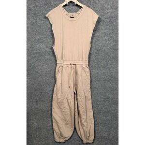 FP Movement Womens  Size XS Jumpsuit Beige Cotton Keyhole Drawstring Pockets